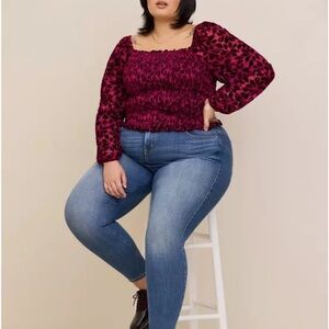 Torrid Velvet Smocked Blouson Sleeve Crop Top Size 2